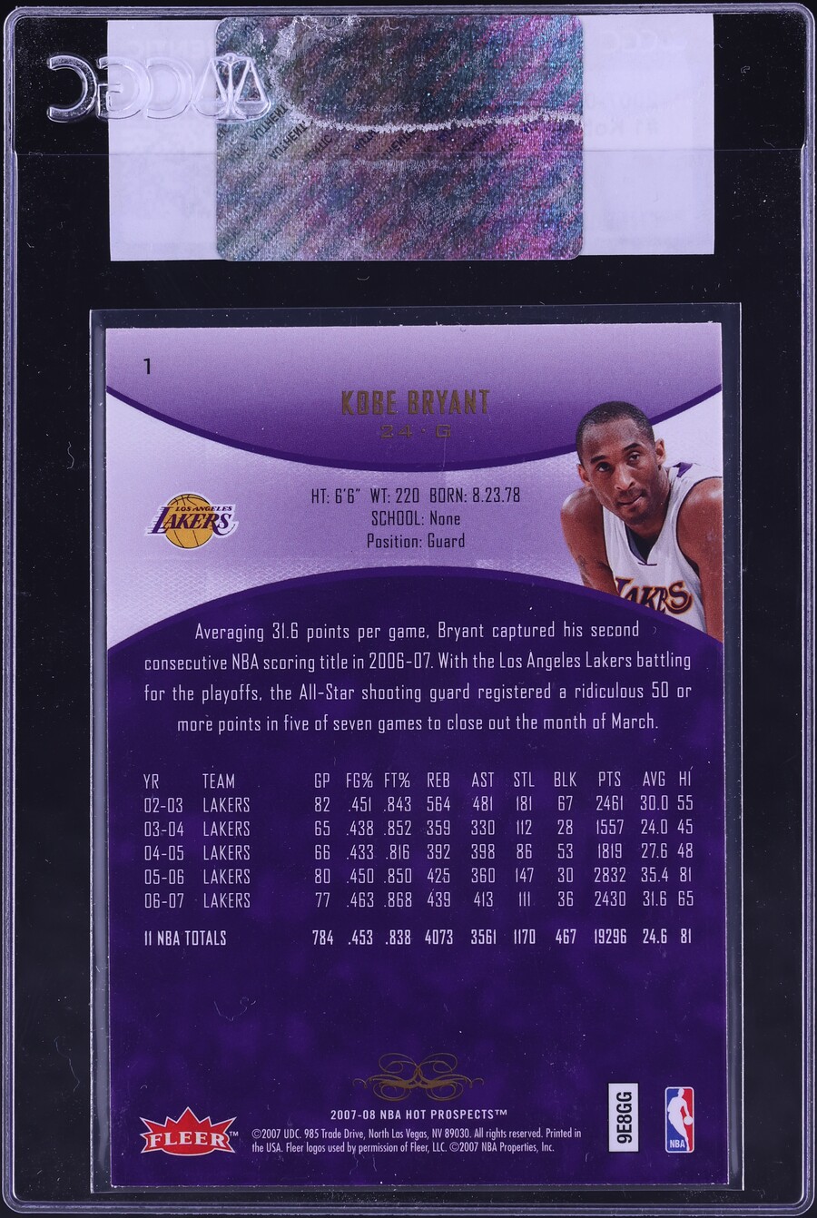 2007 Fleer Hot Prospects Kobe Bryant #1 CGC AUTH