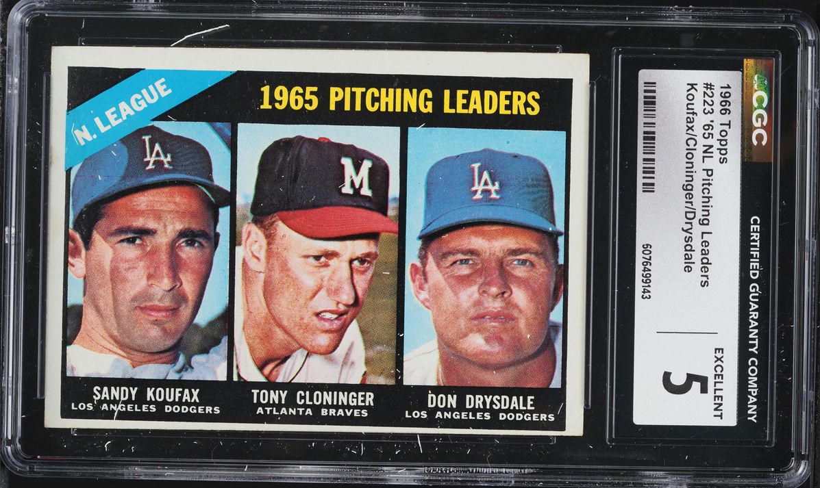 1966 Topps NL Pitching Leaders Sandy Koufax Don Drysdale Tony Cloninger #223 CGC 5 EX