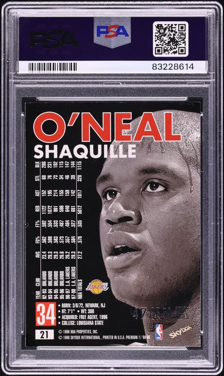 1998 Skybox Premium Star Rubies Shaquille O'Neal /50 #21 PSA 7 NRMT