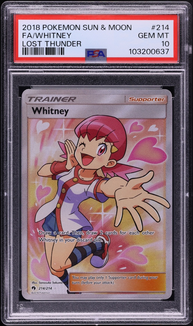 2018 Pokemon Sun & Moon Lost Thunder Full Art Whitney #214 PSA 10 GEM MINT