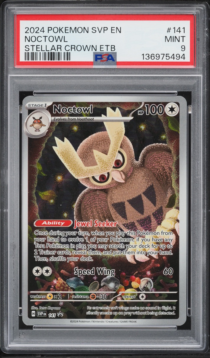 2024 Pokemon Scarlet & Violet Promo Stellar Crown ETB Full Art Noctowl #141 PSA 9 MINT