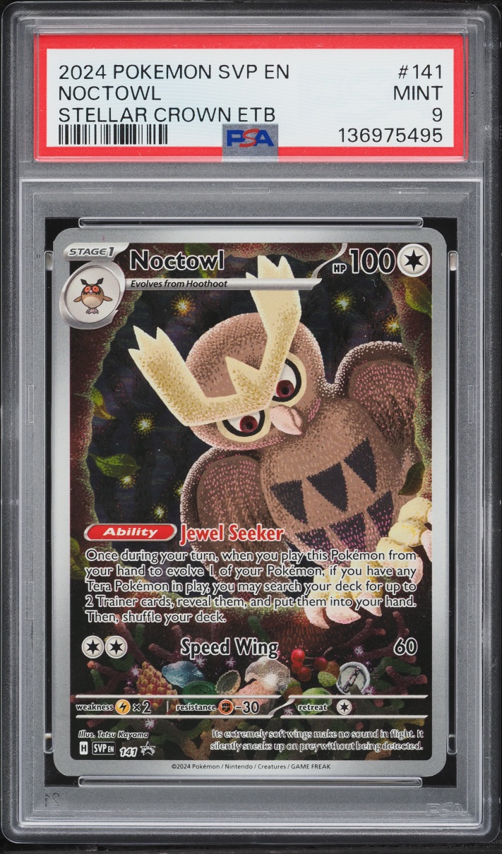 2024 Pokemon Scarlet & Violet Promo Stellar Crown ETB Full Art Noctowl #141 PSA 9 MINT