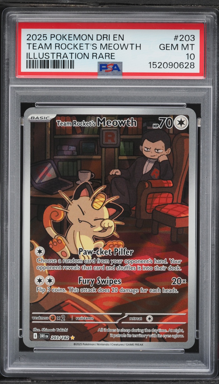 2025 Pokemon Scarlet & Violet Destined Rivals IR Team Rocket's Meowth #203 PSA 10 GEM MINT