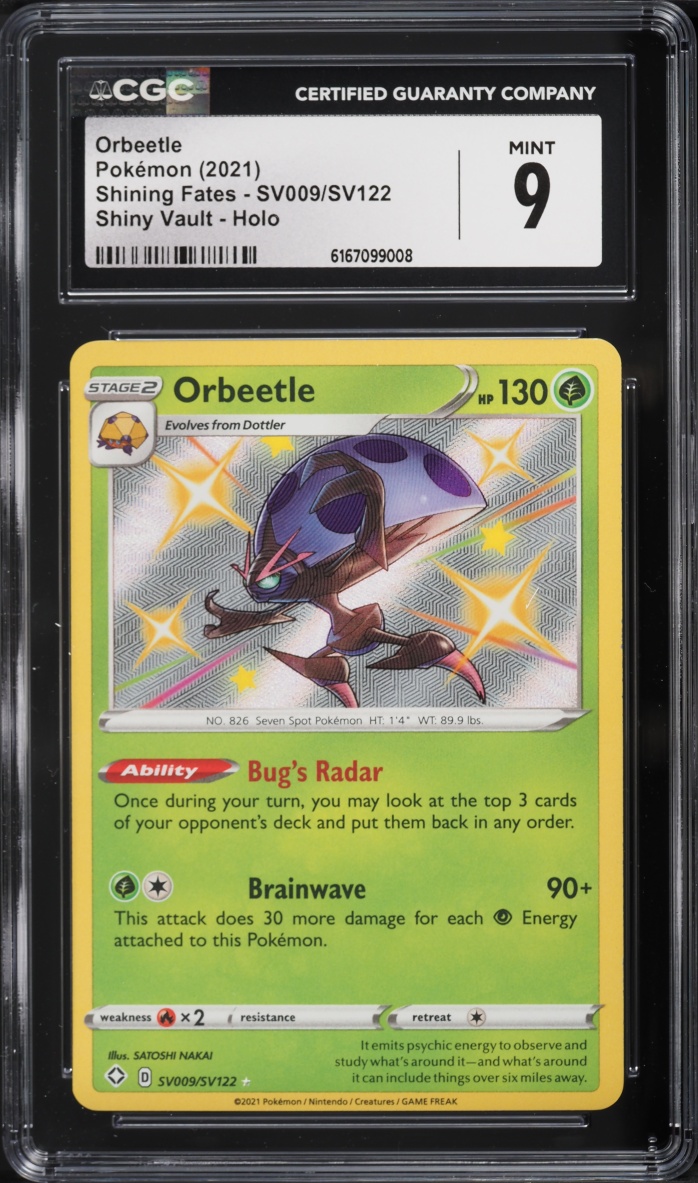 2021 Pokemon Sword & Shield Shining Fates Shiny Vault Holo Orbeetle #SV009 CGC 9 MINT