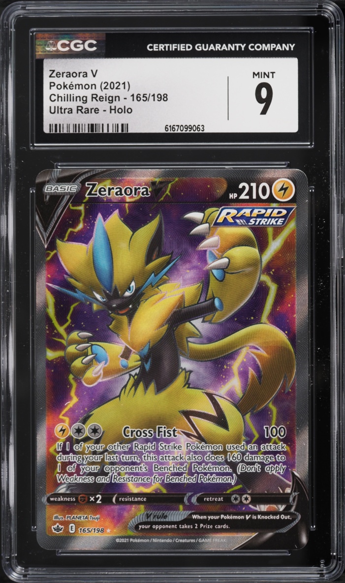 2021 Pokemon Sword & Shield Chilling Reign Full Art Zeraora V #165 CGC 9 MINT