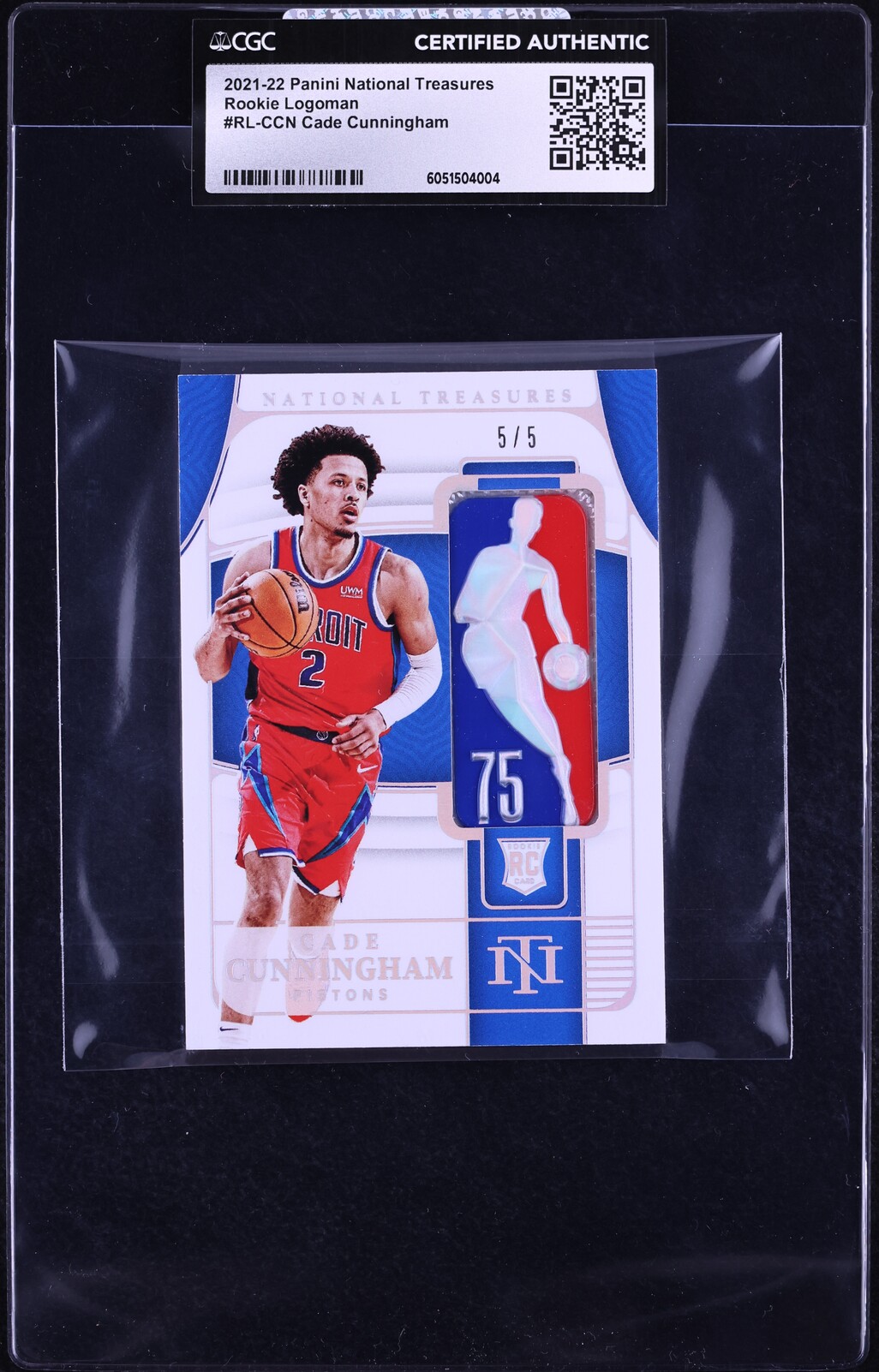 2021 National Treasures Cade Cunningham ROOKIE LOGOMAN PATCH 5/5 CGC AUTH