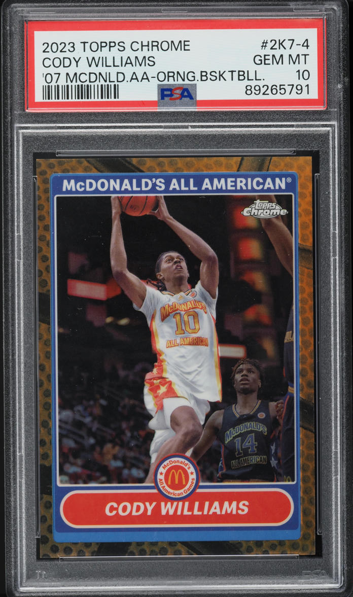 2023 Topps Chrome '07 McDonald's Orange Basketball Cody Williams RC /25 PSA 10