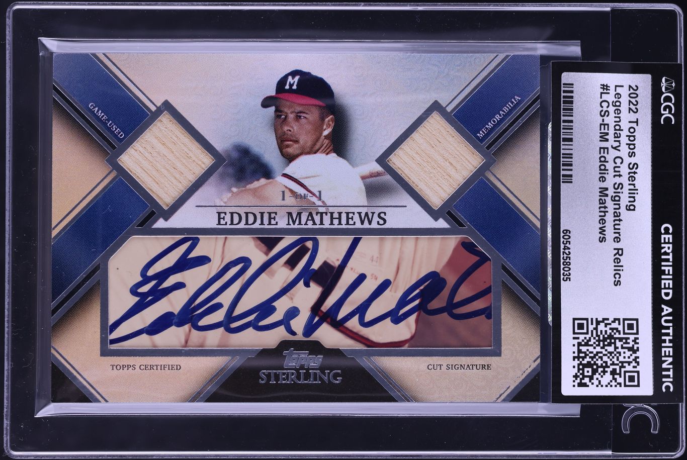 2022 Topps Sterling Legendary Cut Eddie Mathews RELIC AUTO 1/1 #LCS-EM CGC AUTH