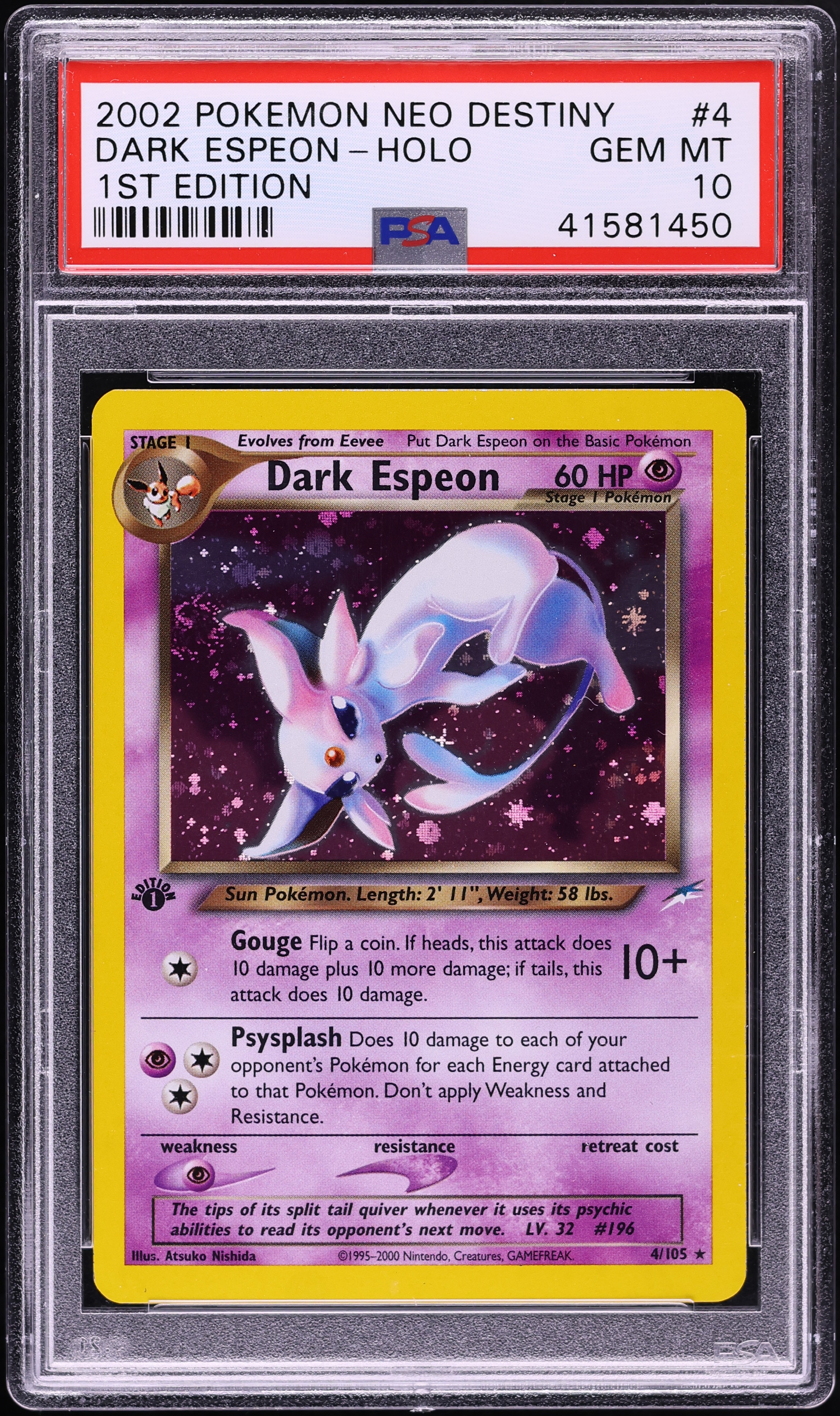 2002 Pokemon Neo Destiny 1st Edition Holo Dark Espeon #4 PSA 10 GEM MINT