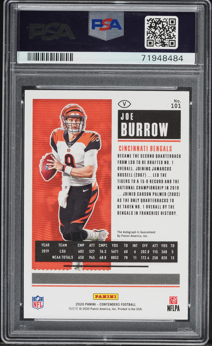 2020 Panini Contenders Red Zone Joe Burrow ROOKIE AUTO DNA 10 #101 PSA 10 GEM
