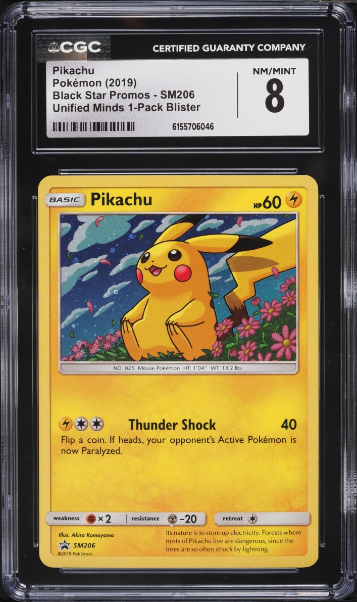 2019 Pokemon Sun & Moon Black Star Promo Unified Minds Holo Pikachu #SM206 CGC 8 NM-MT