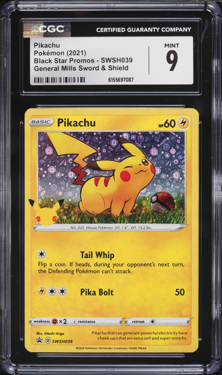 2021 Pokemon Sword & Shield Black Star Promo General Mills Holo Pikachu #SWSH039 CGC 9 MINT