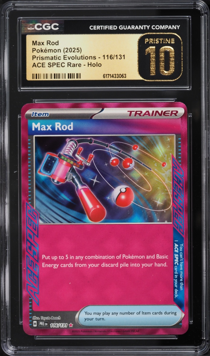 2025 Pokemon Scarlet & Violet Prismatic Evolutions Ace Spec Max Rod #116 CGC 10 PRISTINE