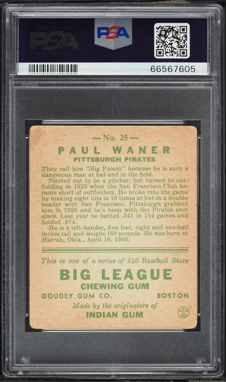 1933 Goudey Paul Waner #25 PSA 2 GD