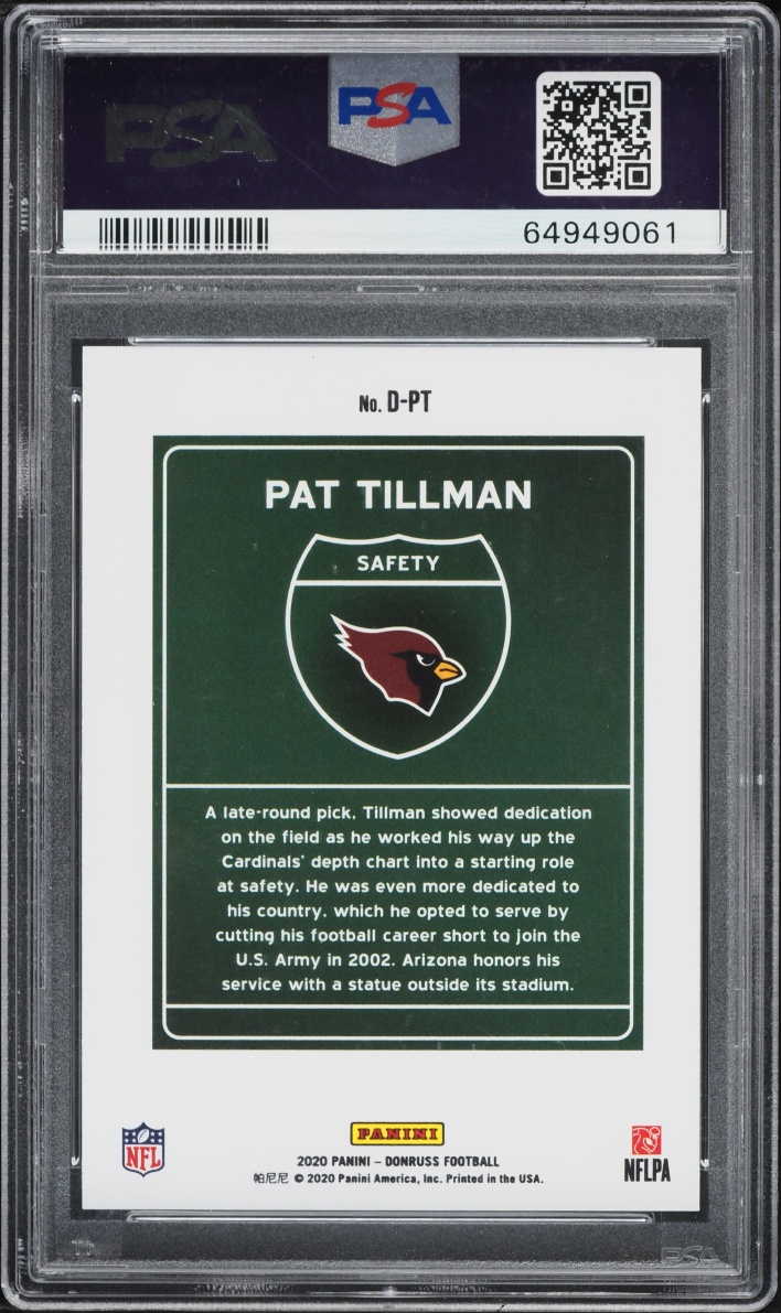 2020 Donruss Downtown Pat Tillman #D-PT PSA 10 GEM MINT