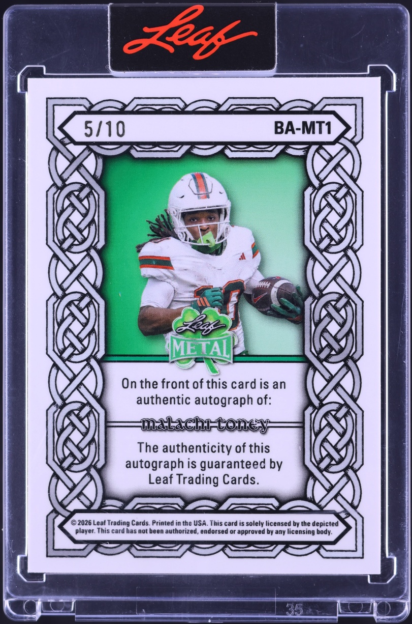 2026 Leaf Metal St. Patrick's Day Leprechaun Malachi Toney ROOKIE AUTO /10 #BA-MT1