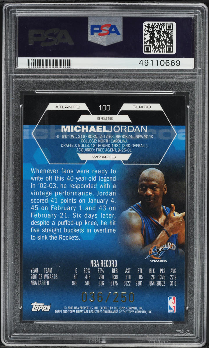 2002 Finest Refractor Michael Jordan /250 #100 PSA 9 MINT