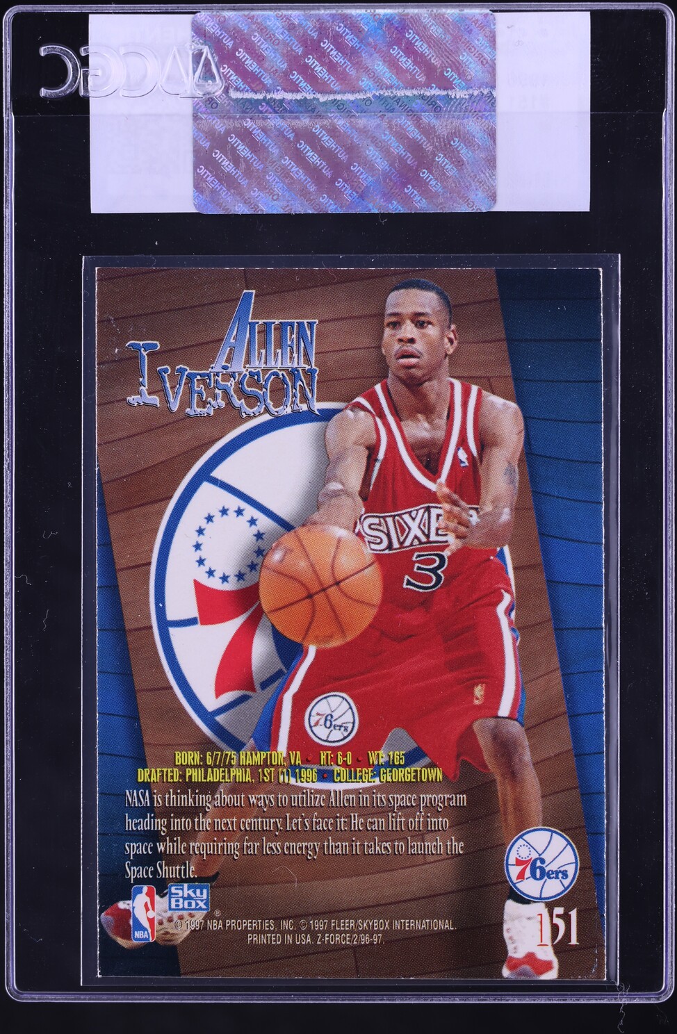 1996 Skybox Z-Force Allen Iverson ROOKIE #151 CGC AUTH