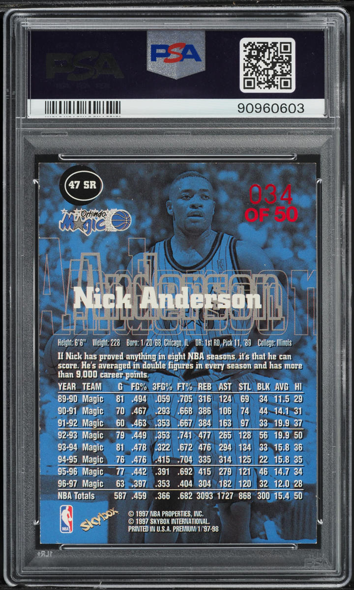 1997 Skybox Premium Star Rubies Nick Anderson /50 #47 PSA 9 MINT