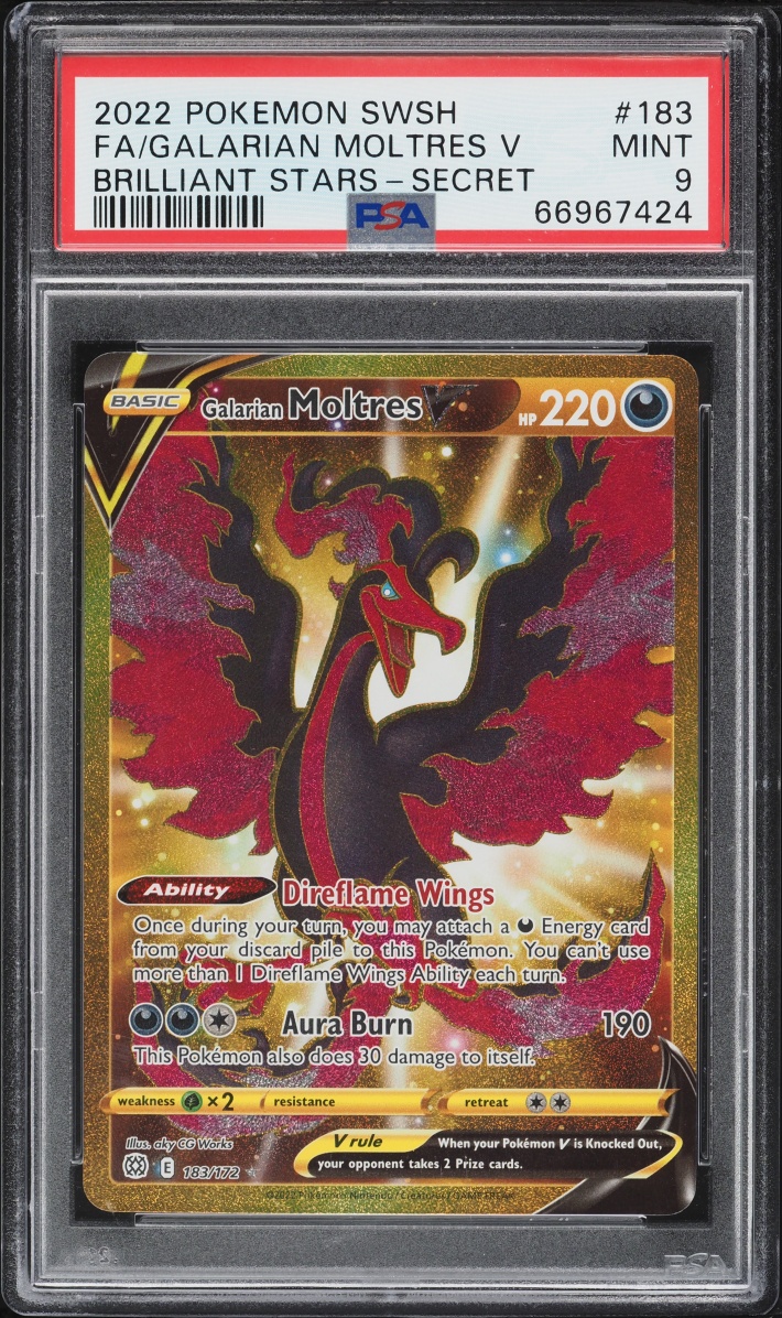 2022 Pokemon Sword & Shield Brilliant Stars Gold Rare Galarian Moltres V #183 PSA 9 MINT
