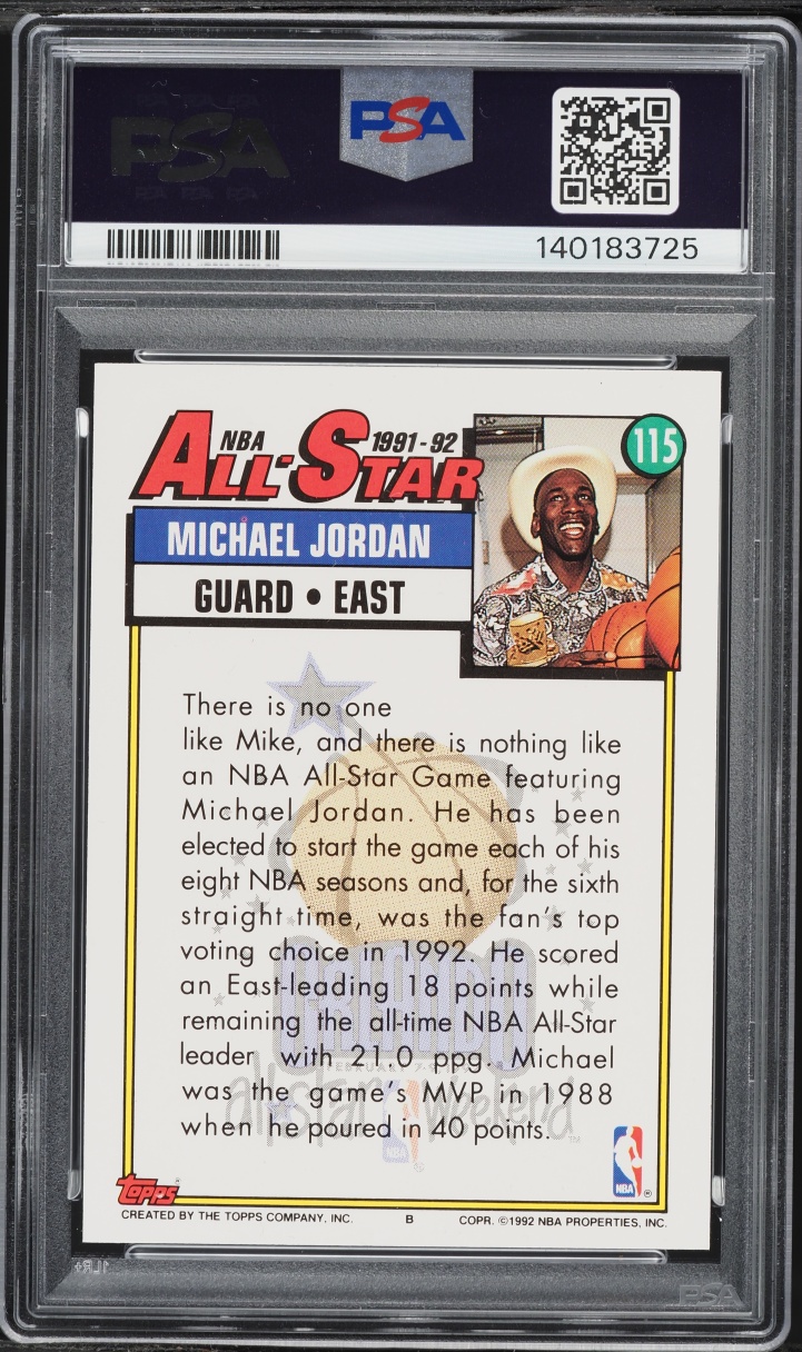 1992 Topps Basketball Michael Jordan ALL-STAR #115 PSA 10 GEM MINT