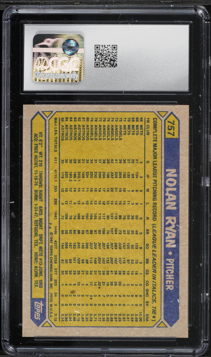 1987 Topps Nolan Ryan #757 CGC 9 MINT