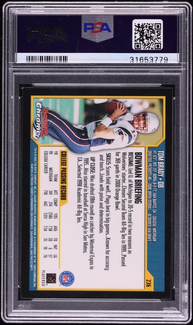 2000 Bowman Chrome Tom Brady ROOKIE #236 PSA 10 GEM MINT