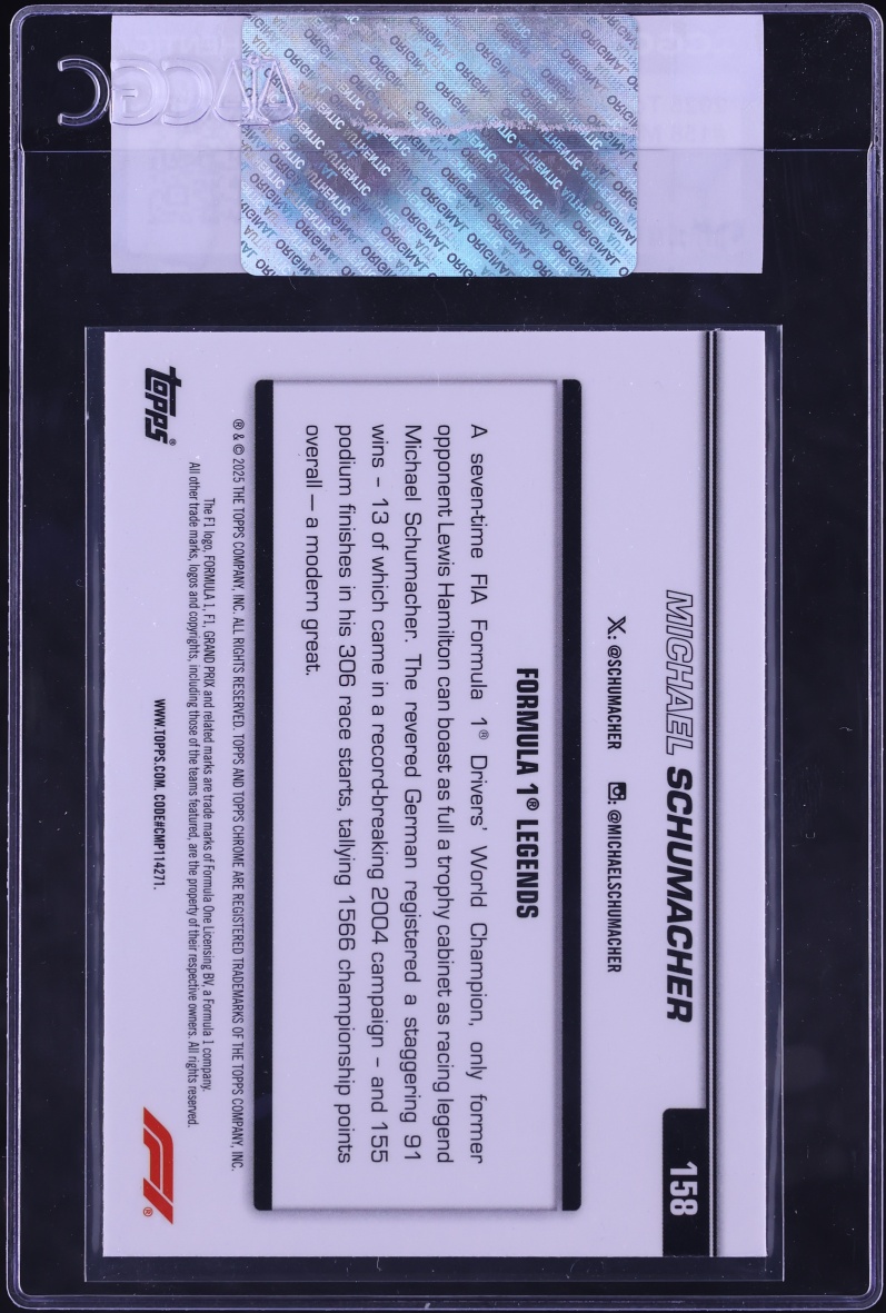 2025 Topps Chrome Formula 1 F1 Michael Schumacher #158 CGC AUTH