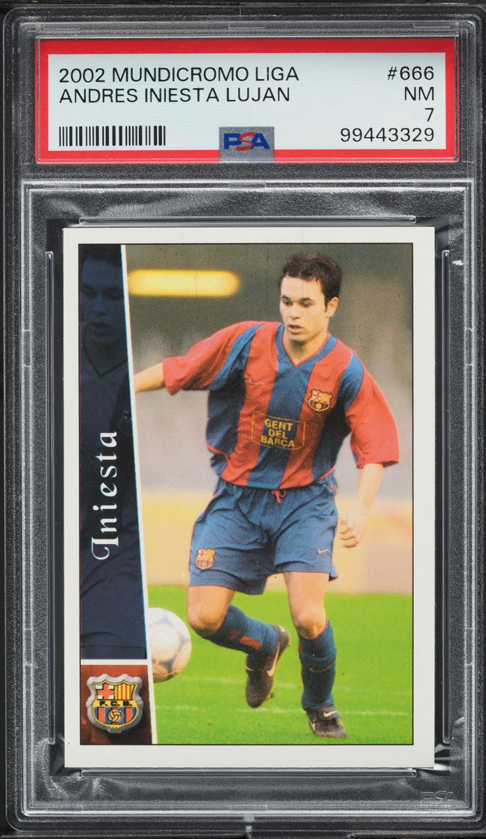 2002 Mundi Cromo Liga Andres Iniesta Lujan ROOKIE #666 PSA 7 NRMT