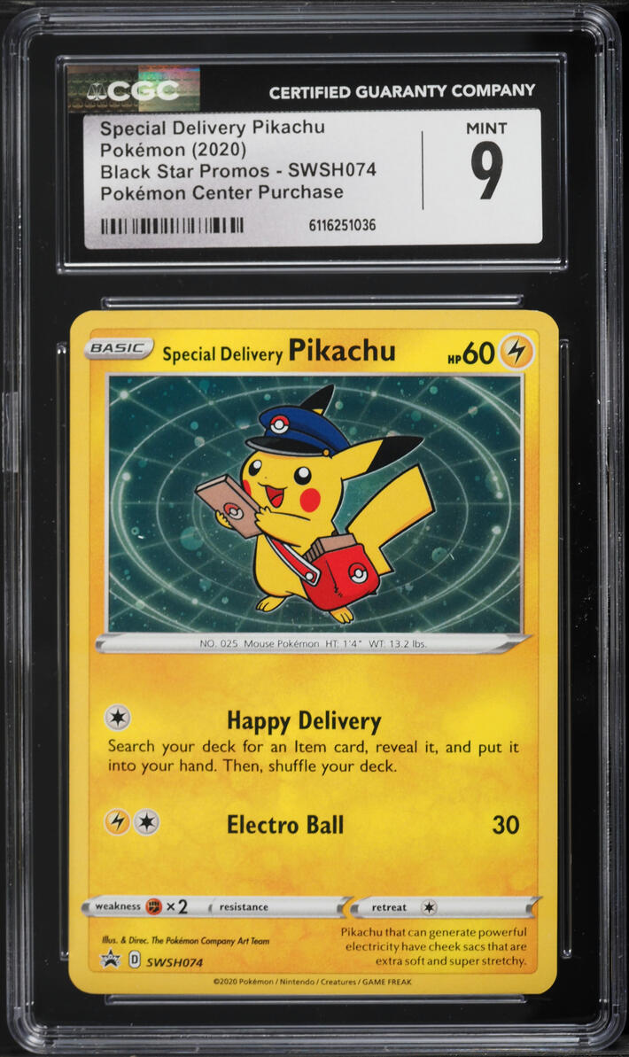 2020 Pokemon Sword & Shield Promo Center Holo Special Delivery Pikachu #74 CGC 9 MINT
