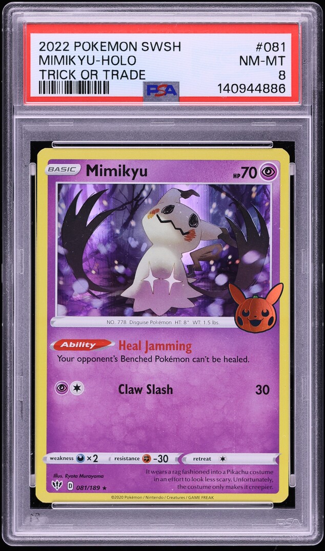 2020 Pokemon Sword & Shield Darkness Ablaze Trick Or Trade Holo Mimikyu #81 PSA 8 NM-MT
