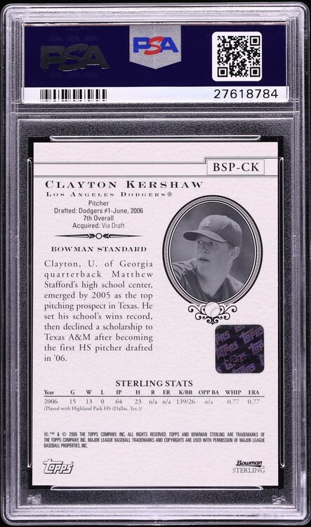 2006 Bowman Sterling Clayton Kershaw PROSPECT AUTO #BSPCK PSA 10 GEM MINT