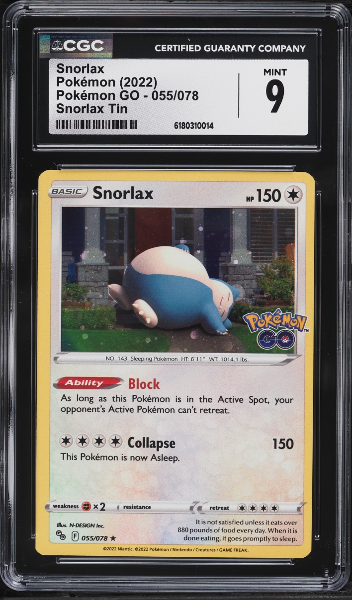 2022 Pokemon Sword & Shield GO Snorlax Tin Snorlax #55 CGC 9 MINT
