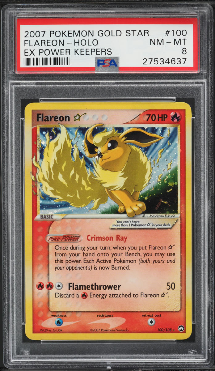 2007 Pokemon EX Power Keepers Holo Flareon Gold Star #100 PSA 8 NM-MT