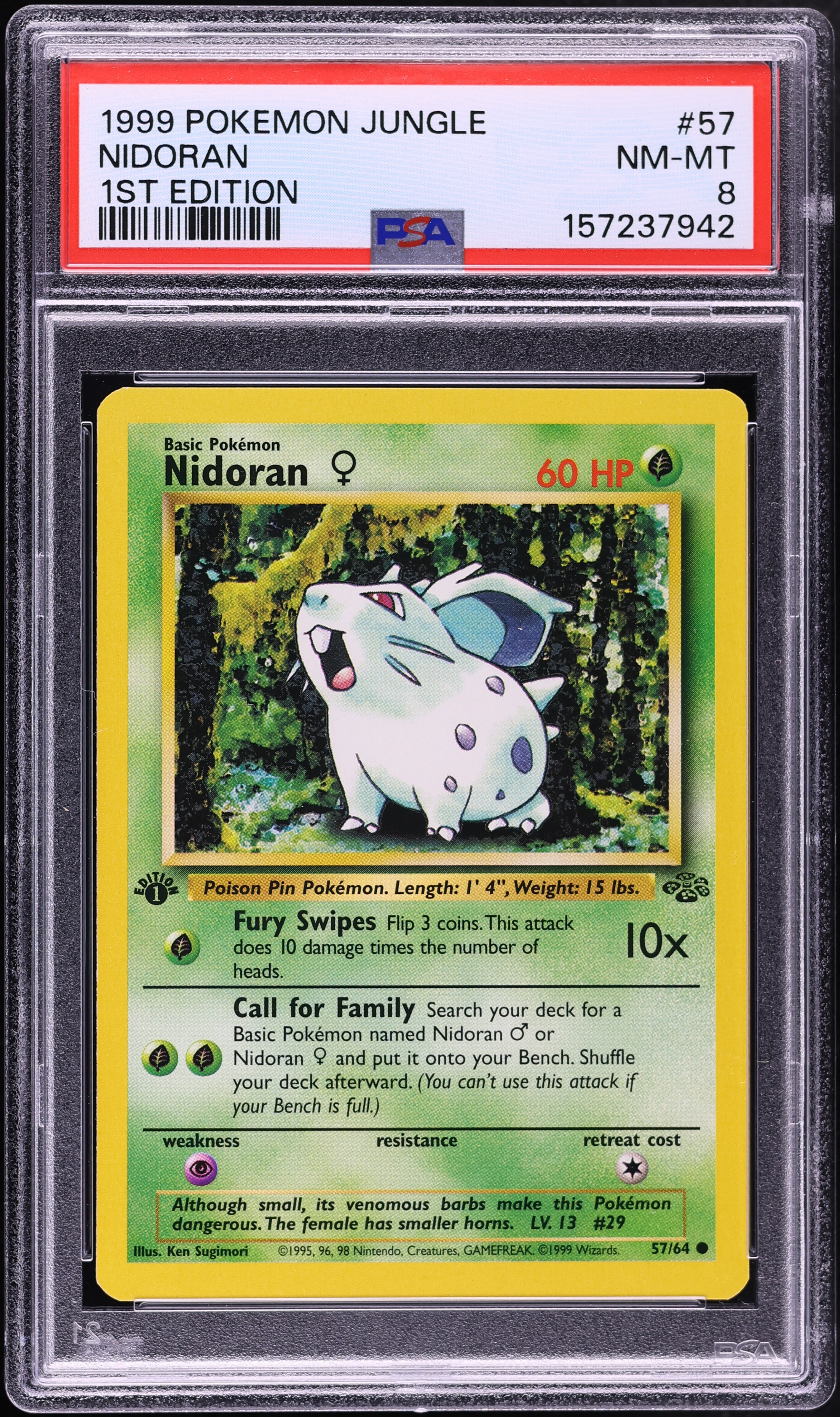 1999 Pokemon Jungle 1st Edition Nidoran #57 PSA 8 NM-MT