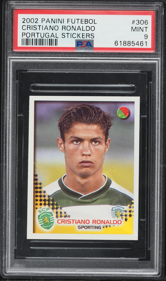 2002 Panini Futebol Portugal Stickers Cristiano Ronaldo ROOKIE #306 PSA 9 MINT