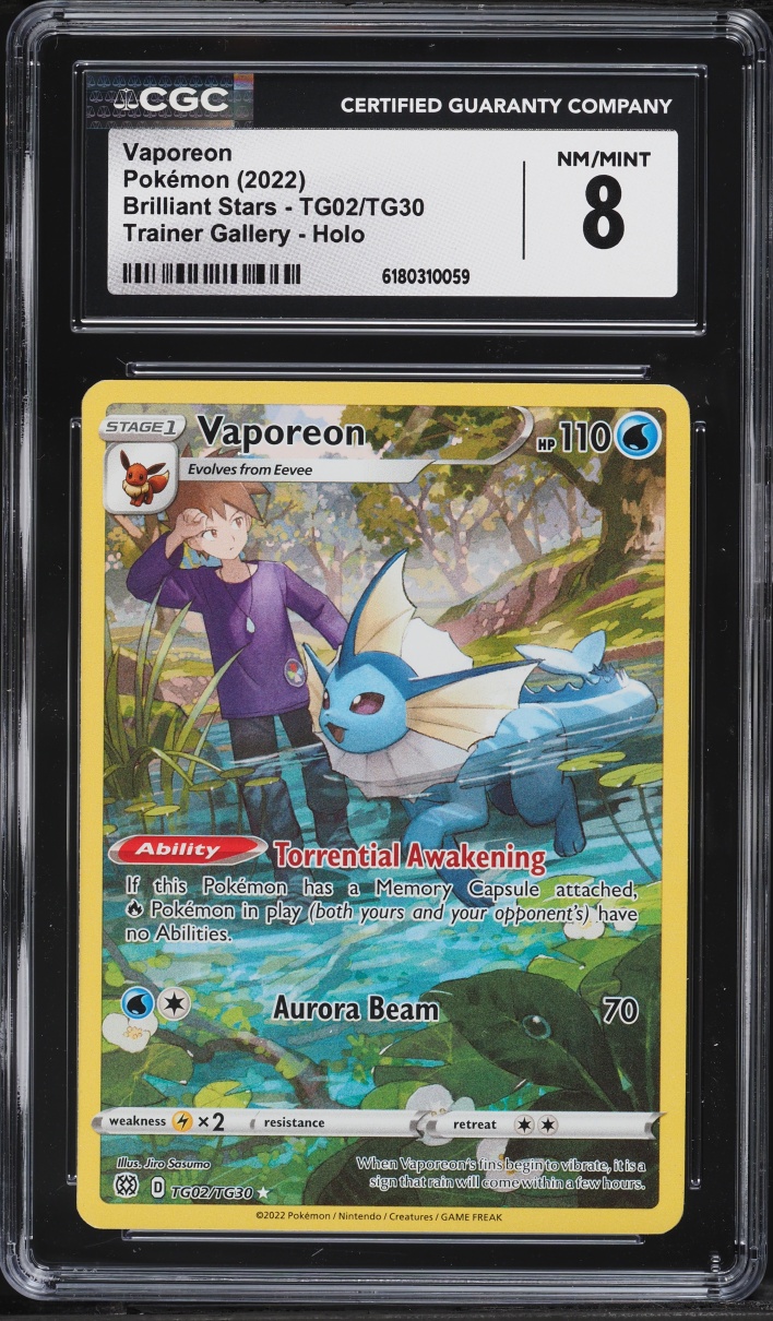 2022 Pokemon Sword & Shield Brilliant Stars CHR Vaporeon #TG02 CGC 8 NM-MT