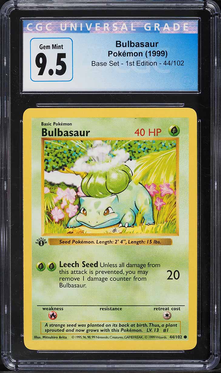 1999 Pokemon Base Set Shadowless 1st Edition Bulbasaur #44 CGC 9.5 GEM MINT