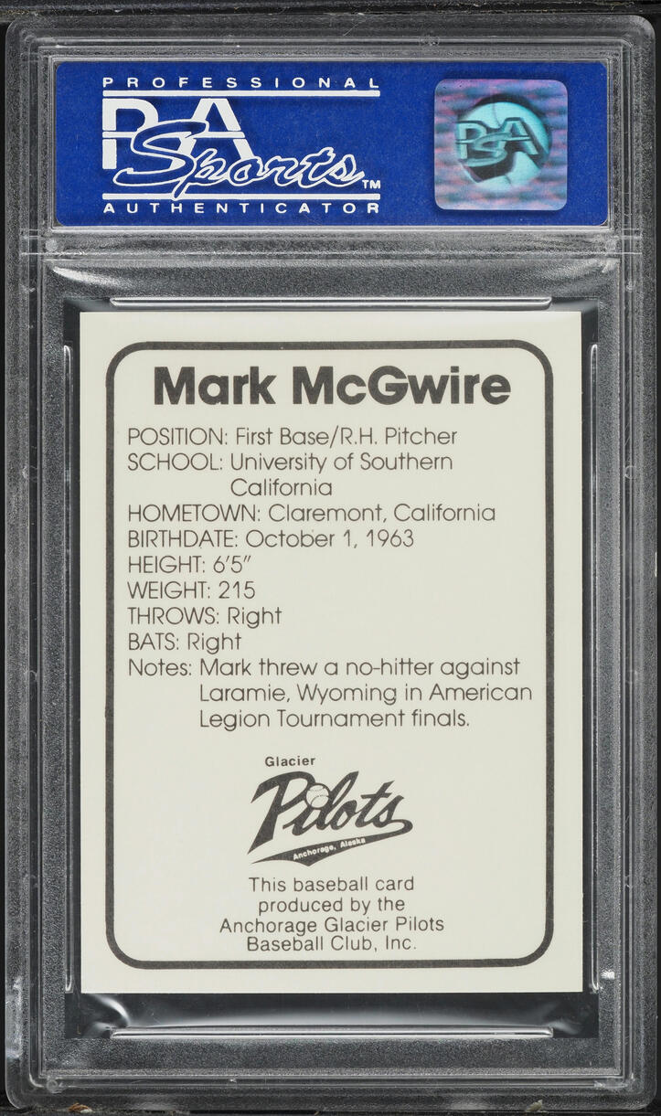 1982 Anchorage Glacier Pilots Mark McGwire ROOKIE PSA 9 MINT