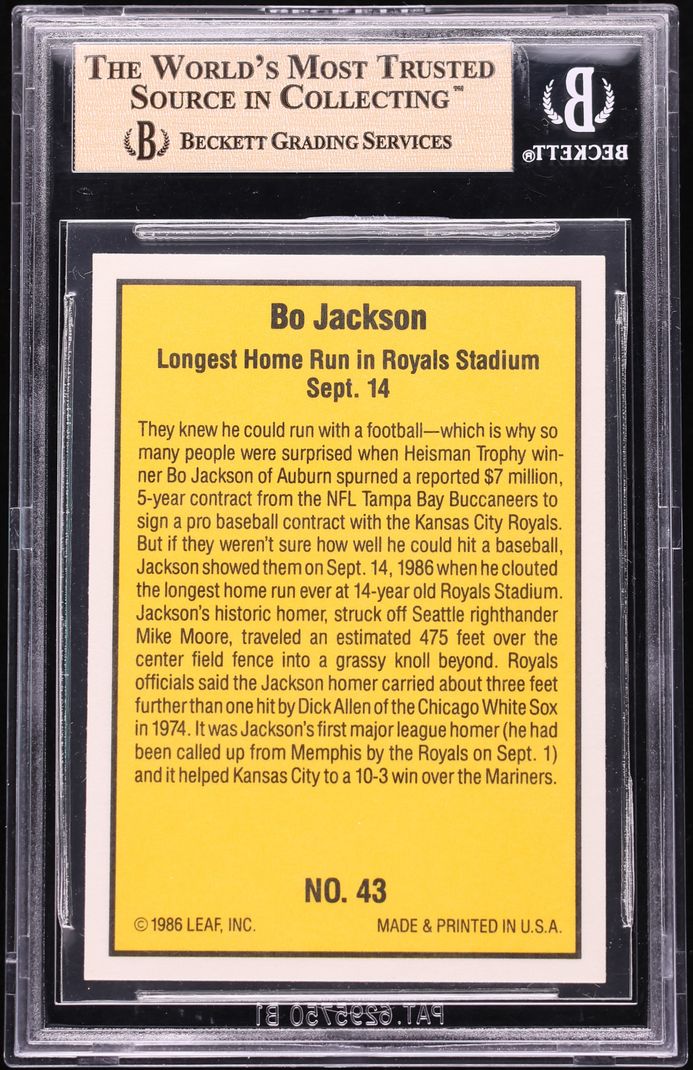 1986 Donruss Highlights Bo Jackson ROOKIE #43 BGS 10 PRISTINE