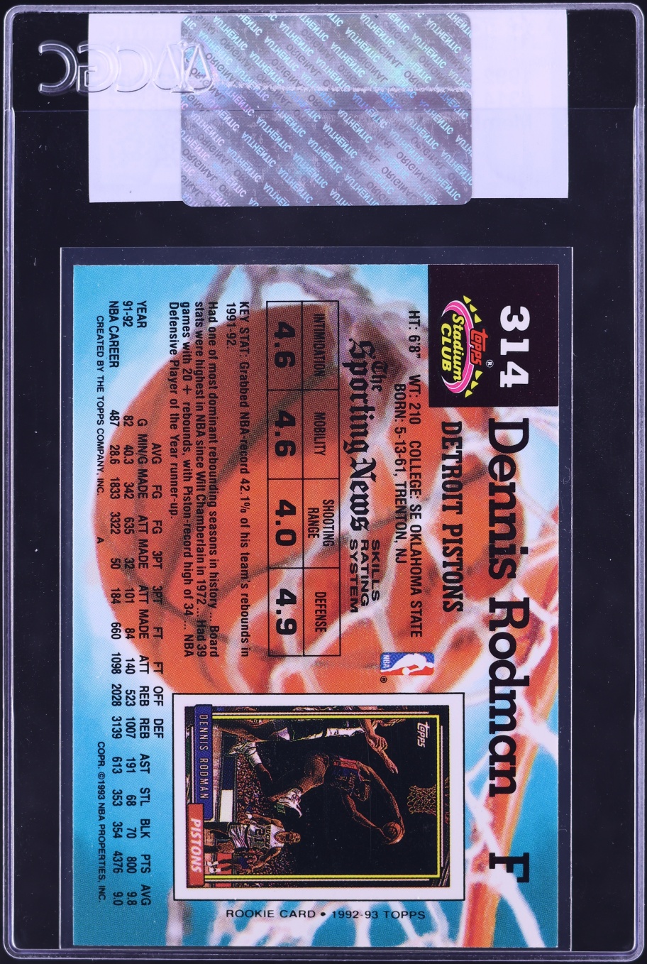 1992 Stadium Club Members Only Dennis Rodman #314 CGC AUTH