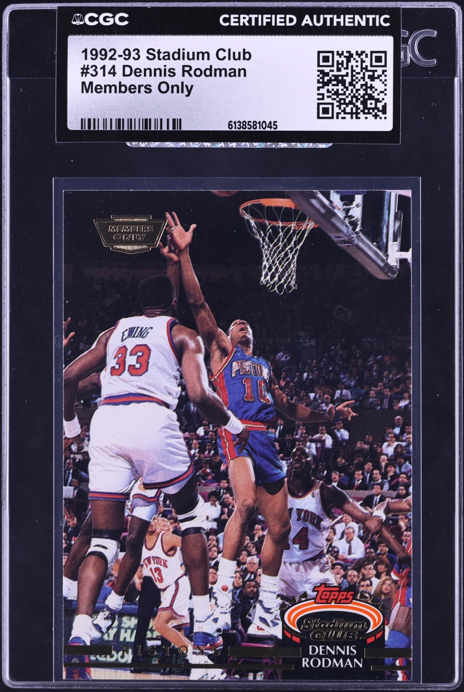 1992 Stadium Club Members Only Dennis Rodman #314 CGC AUTH