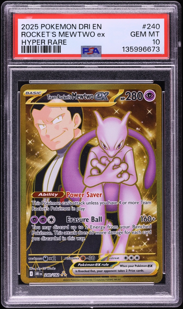 2025 Pokemon Scarlet & Violet Destined Rivals Gold Rare Team Rocket's Mewtwo Ex #240 PSA 10 GEM