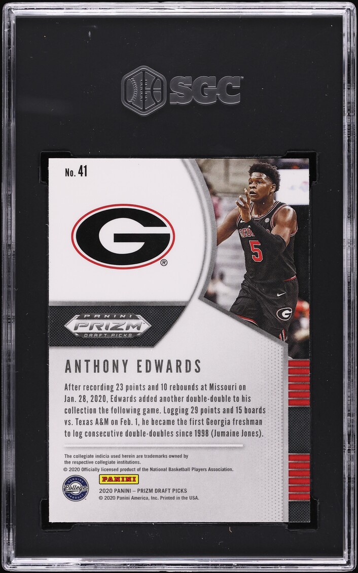 2020 Panini Prizm Draft Picks Anthony Edwards ROOKIE #41 SGC 10 GEM MINT
