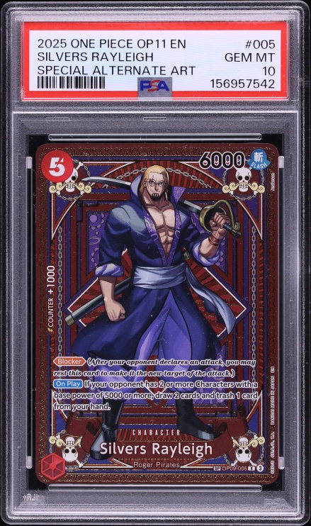 2025 One Piece Fist Of Divine Speed Special Alt Art Silvers Rayleigh #OP09-005 PSA 10 GEM MINT