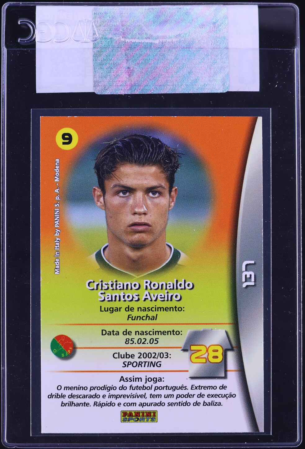 2002 Panini Mega Craques Cristiano Ronaldo ROOKIE #137 CGC AUTH