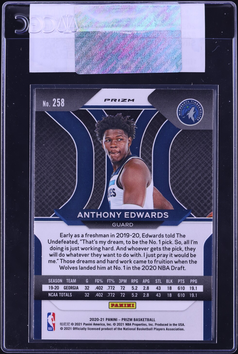 2020 Panini Prizm Silver Anthony Edwards ROOKIE #258 CGC AUTH