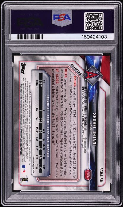 2018 Bowman Chrome Shohei Ohtani ROOKIE AUTO DNA 10 #BCRASO PSA 10 GEM MINT