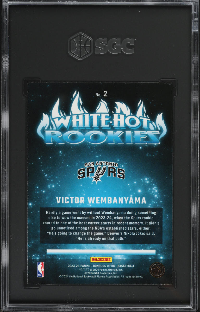2023 Donruss Optic White Hot Victor Wembanyama ROOKIE #2 SGC 10 GEM MINT