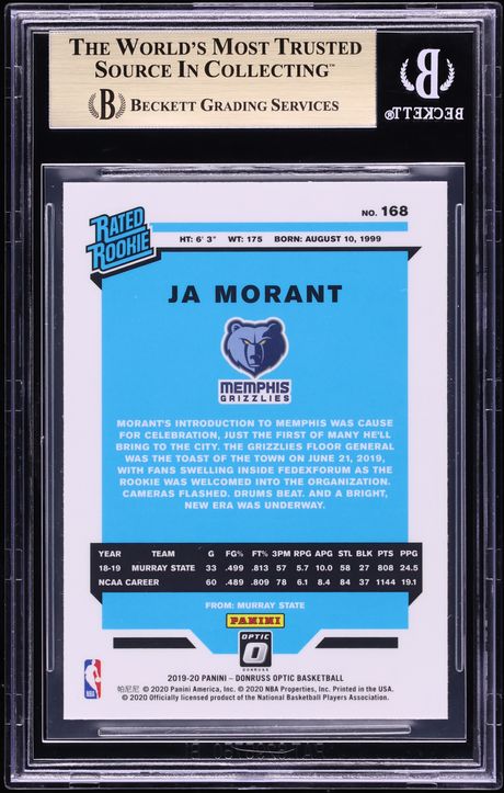 2019 Donruss Optic Ja Morant ROOKIE #168 BGS 9.5 GEM MINT